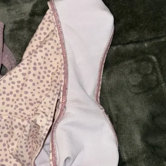 One-Piece Swimsuit Women's Medium Mauve Purple Polka Dot Cut Outs Swimwear - Picture 4 of 7